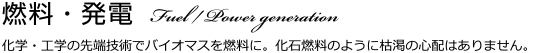 燃料・発電 Fuel / Power generation 化学・工学の先端技術でバイオマスを燃料に。化石燃料のように枯渇の心配はありません。